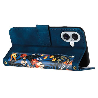 For iPhone 16 Plus Case Card Slots Flower Pattern Flip Leather Phone Cover