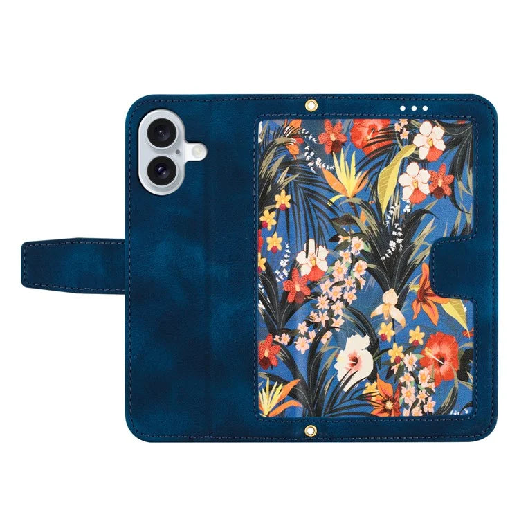 For iPhone 16 Plus Case Card Slots Flower Pattern Flip Leather Phone Cover