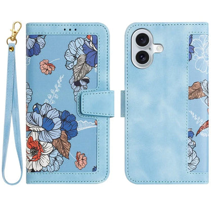 For iPhone 16 Case Flower Pattern PU Leather Phone Cover with Card Slots