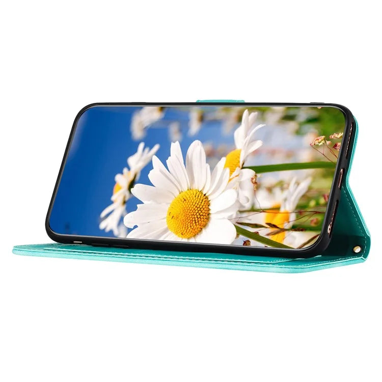 For iPhone 16 Case Flower Pattern PU Leather Phone Cover with Card Slots