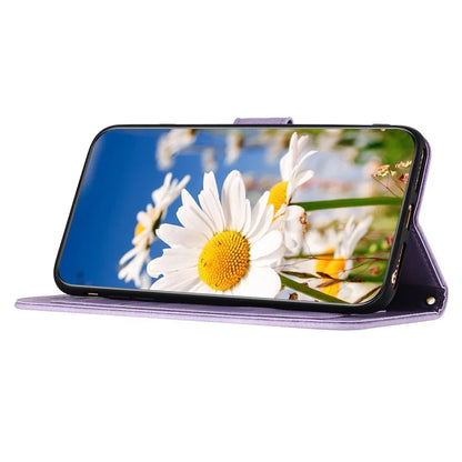 For iPhone 16 Case Flower Pattern PU Leather Phone Cover with Card Slots