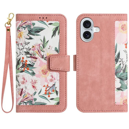 For iPhone 16 Case Flower Pattern PU Leather Phone Cover with Card Slots