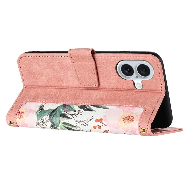 For iPhone 16 Case Flower Pattern PU Leather Phone Cover with Card Slots