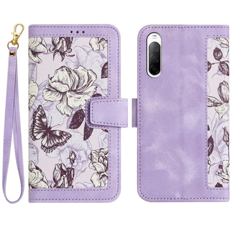For Sony Xperia 10 V Case Pattern Print Leather Phone Cover with Hand Strap
