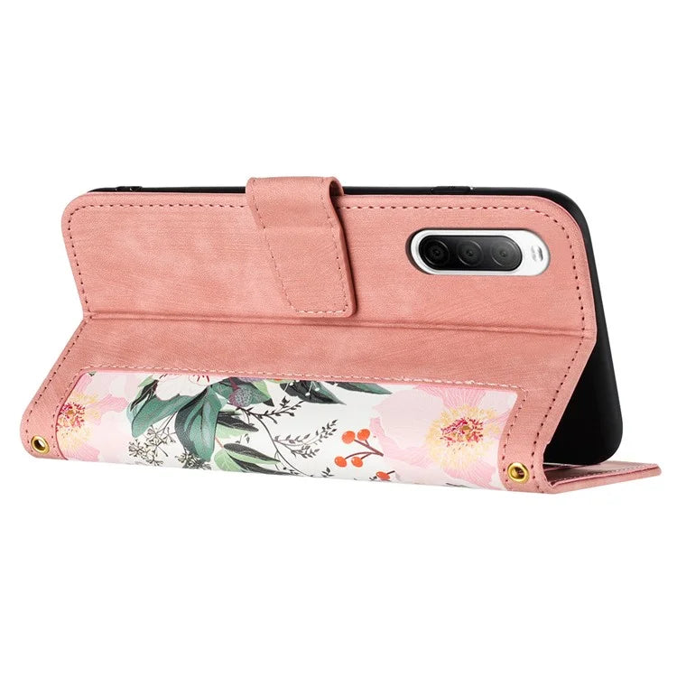 For Sony Xperia 10 V Case Pattern Print Leather Phone Cover with Hand Strap