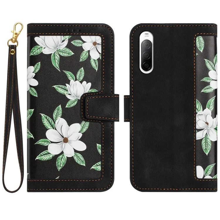 For Sony Xperia 10 V Case Pattern Print Leather Phone Cover with Hand Strap