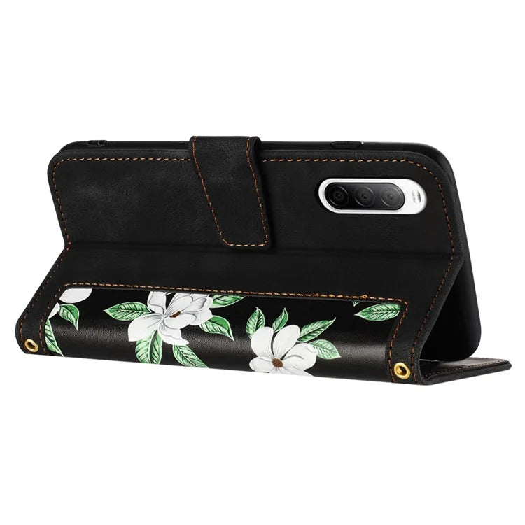 For Sony Xperia 10 V Case Pattern Print Leather Phone Cover with Hand Strap