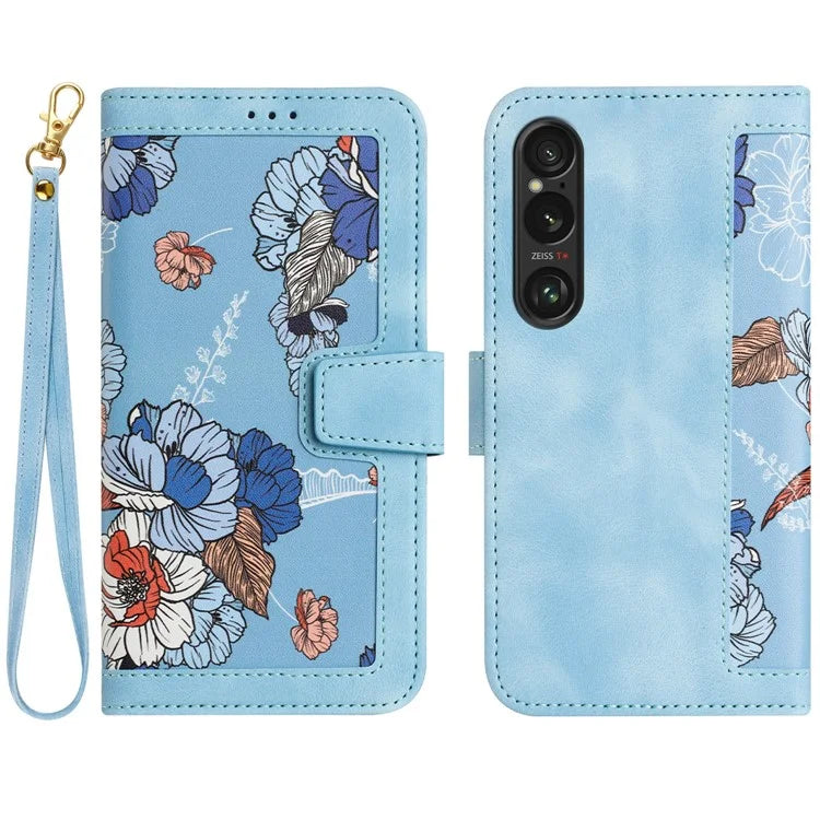 For Sony Xperia 1 VI Case Flower Pattern Card Slots Leather Phone Cover
