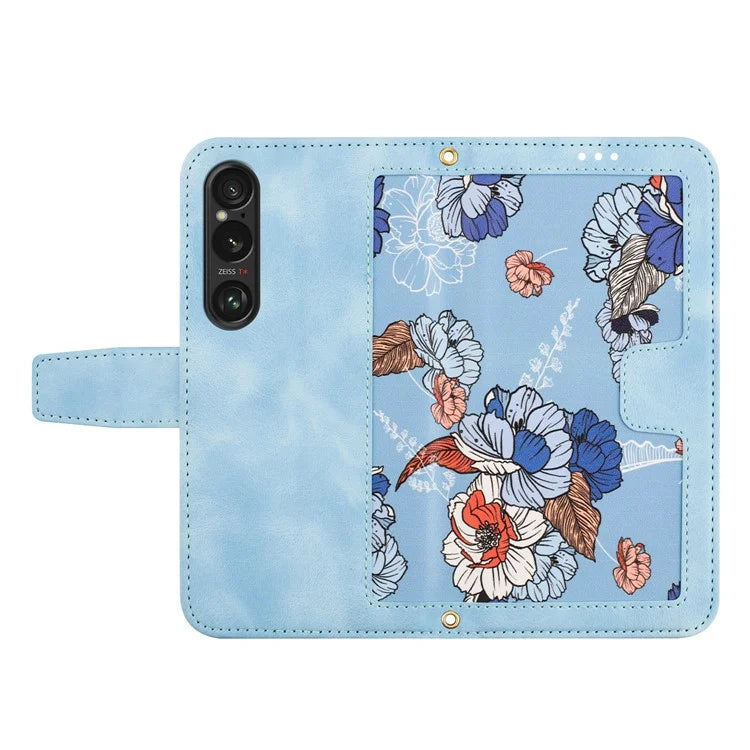 For Sony Xperia 1 VI Case Flower Pattern Card Slots Leather Phone Cover