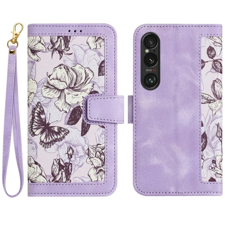 For Sony Xperia 1 VI Case Flower Pattern Card Slots Leather Phone Cover