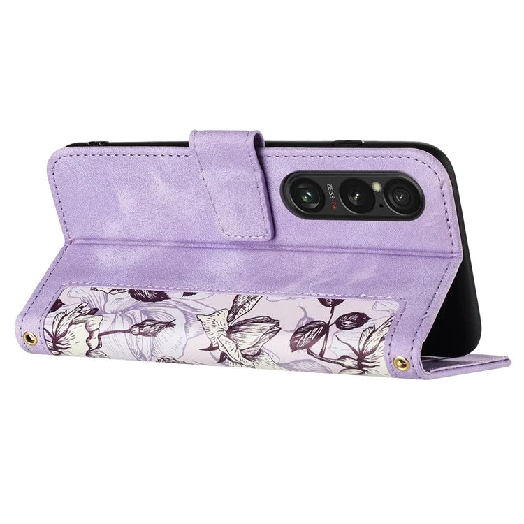 For Sony Xperia 1 VI Case Flower Pattern Card Slots Leather Phone Cover