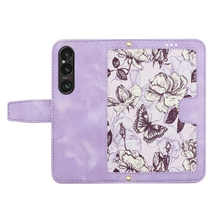 For Sony Xperia 1 VI Case Flower Pattern Card Slots Leather Phone Cover