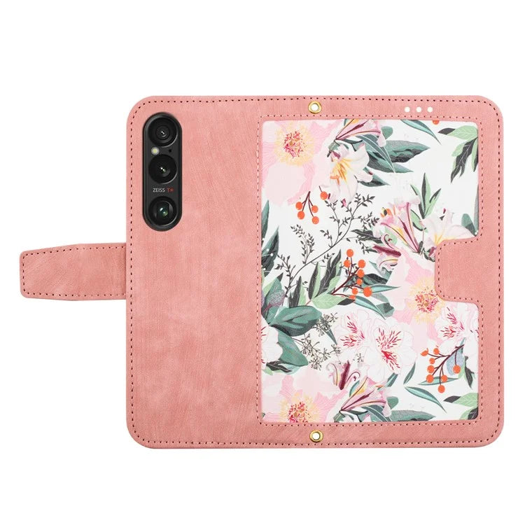 For Sony Xperia 1 VI Case Flower Pattern Card Slots Leather Phone Cover