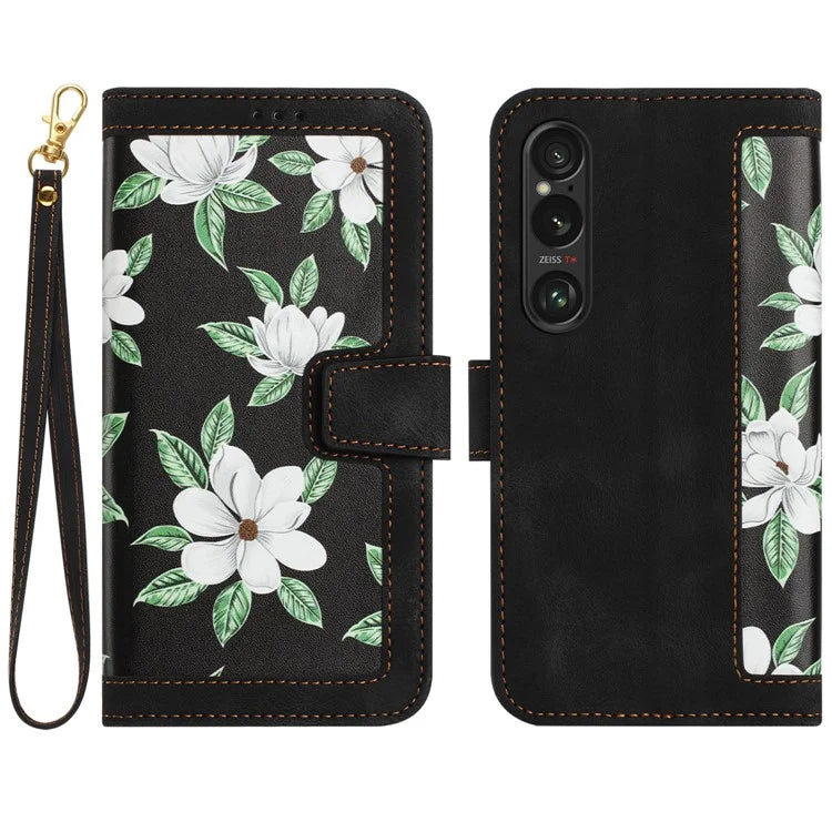 For Sony Xperia 1 VI Case Flower Pattern Card Slots Leather Phone Cover