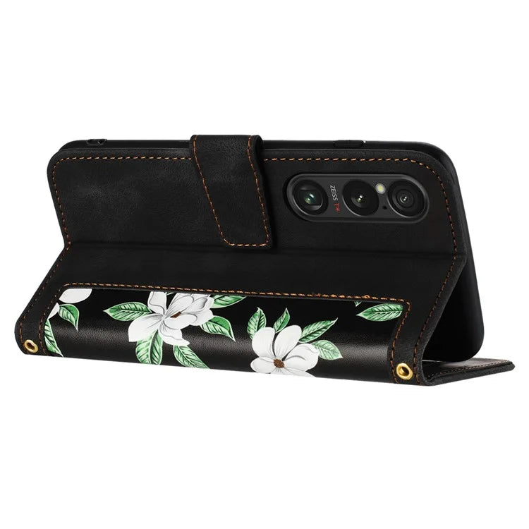 For Sony Xperia 1 VI Case Flower Pattern Card Slots Leather Phone Cover