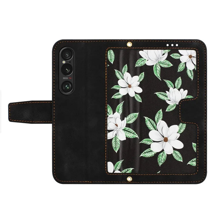 For Sony Xperia 1 VI Case Flower Pattern Card Slots Leather Phone Cover