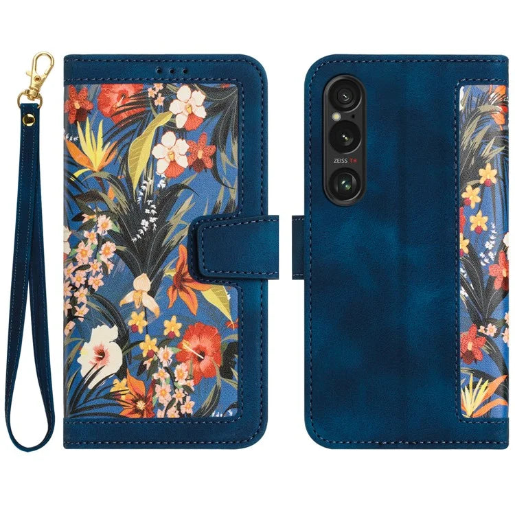 For Sony Xperia 1 VI Case Flower Pattern Card Slots Leather Phone Cover