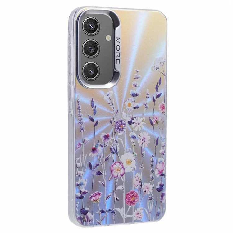 For Samsung Galaxy S24 Case Flower Pattern PC+TPU Phone Cover Laser Effect