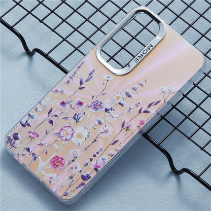 For Samsung Galaxy S24 Case Flower Pattern PC+TPU Phone Cover Laser Effect