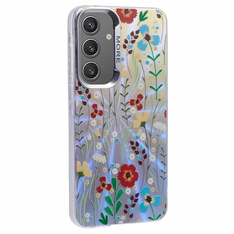 For Samsung Galaxy S24 Case Flower Pattern PC+TPU Phone Cover Laser Effect