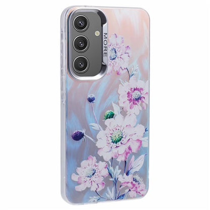 For Samsung Galaxy S24 Case Flower Pattern PC+TPU Phone Cover Laser Effect