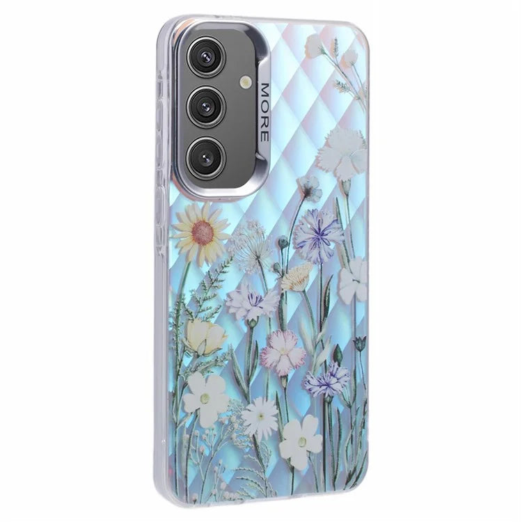 For Samsung Galaxy S24 Case Flower Pattern PC+TPU Phone Cover Laser Effect