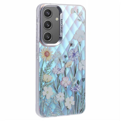 For Samsung Galaxy S24 Case Flower Pattern PC+TPU Phone Cover Laser Effect