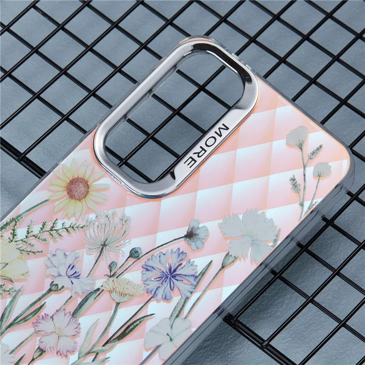 For Samsung Galaxy S24 Case Flower Pattern PC+TPU Phone Cover Laser Effect