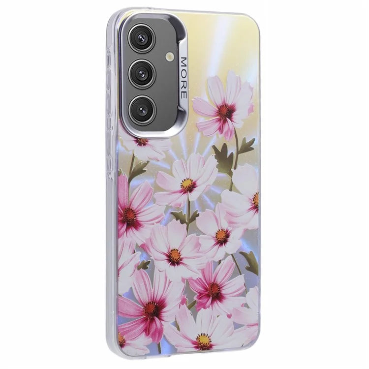 For Samsung Galaxy S24 Case Flower Pattern PC+TPU Phone Cover Laser Effect