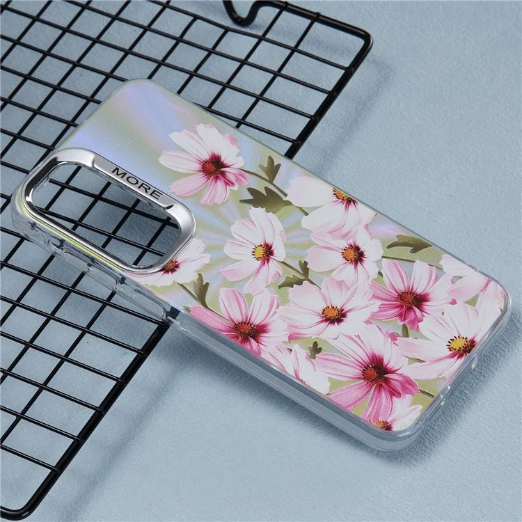 For Samsung Galaxy S24 Case Flower Pattern PC+TPU Phone Cover Laser Effect