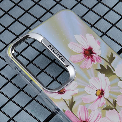 For Samsung Galaxy S24 Case Flower Pattern PC+TPU Phone Cover Laser Effect