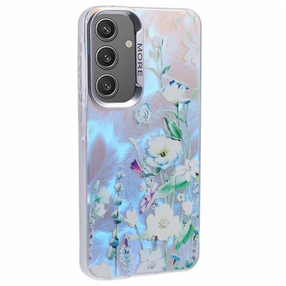 For Samsung Galaxy S24 Case Flower Pattern PC+TPU Phone Cover Laser Effect