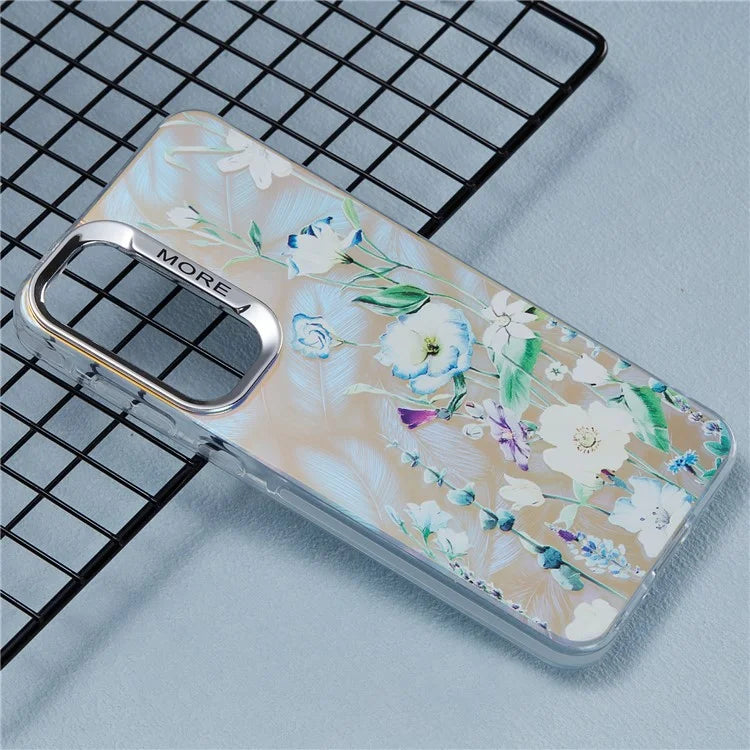 For Samsung Galaxy S24 Case Flower Pattern PC+TPU Phone Cover Laser Effect