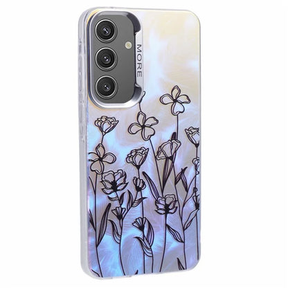 For Samsung Galaxy S24 Case Flower Pattern PC+TPU Phone Cover Laser Effect