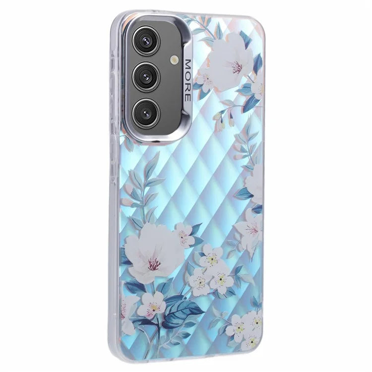 For Samsung Galaxy S24 Case Flower Pattern PC+TPU Phone Cover Laser Effect