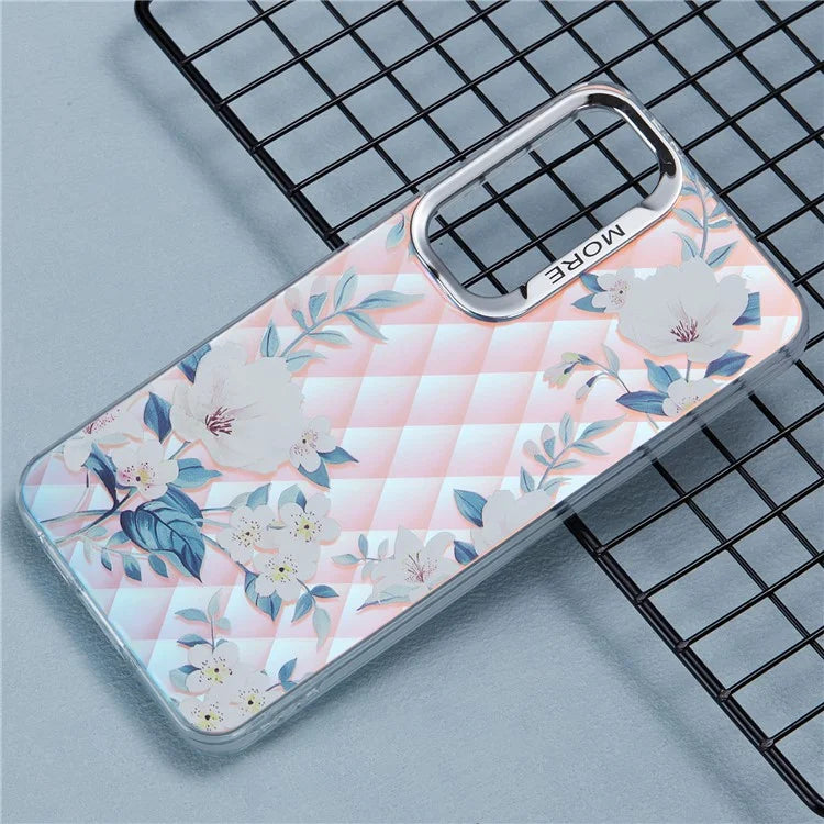 For Samsung Galaxy S24 Case Flower Pattern PC+TPU Phone Cover Laser Effect