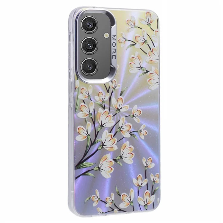 For Samsung Galaxy S24 Case Flower Pattern PC+TPU Phone Cover Laser Effect