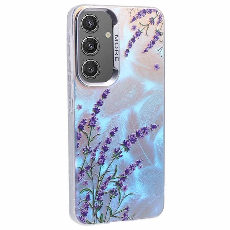 For Samsung Galaxy S24 Case Flower Pattern PC+TPU Phone Cover Laser Effect