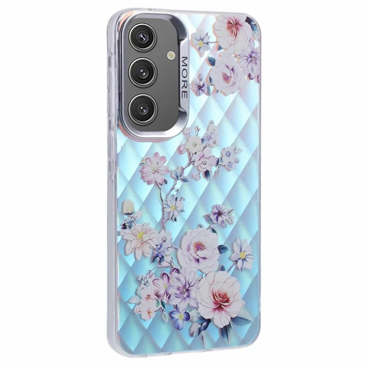 For Samsung Galaxy S24 Case Flower Pattern PC+TPU Phone Cover Laser Effect