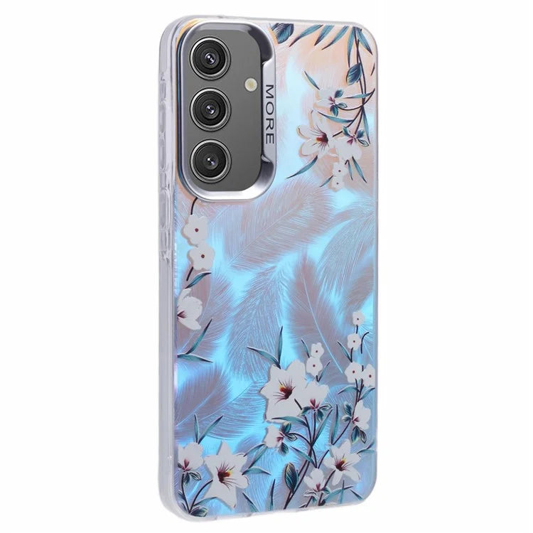 For Samsung Galaxy S24 Case Flower Pattern PC+TPU Phone Cover Laser Effect