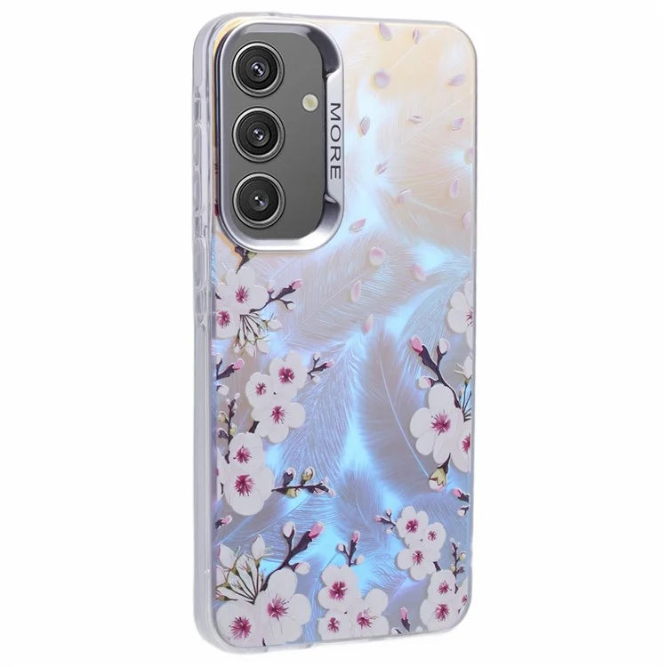 For Samsung Galaxy S24 Case Flower Pattern PC+TPU Phone Cover Laser Effect
