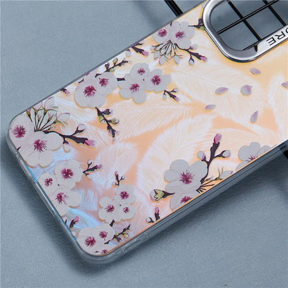 For Samsung Galaxy S24 Case Flower Pattern PC+TPU Phone Cover Laser Effect