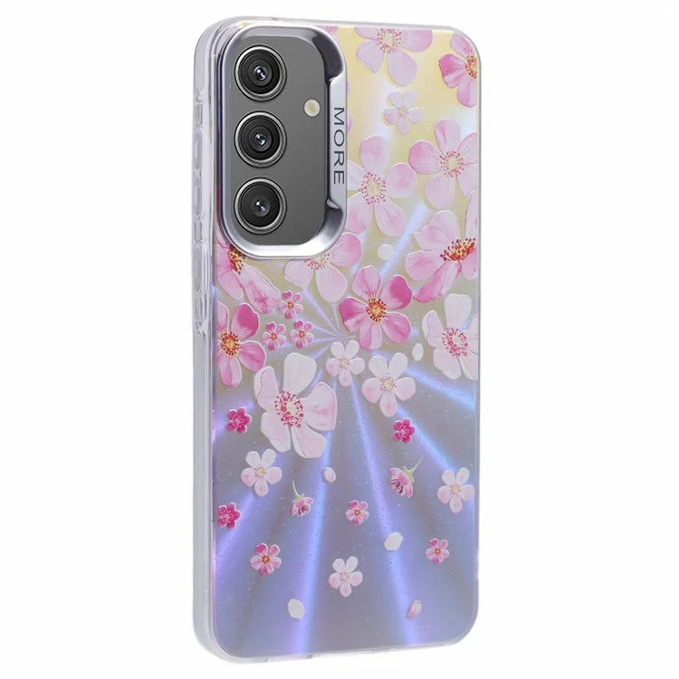 For Samsung Galaxy S24 Case Flower Pattern PC+TPU Phone Cover Laser Effect