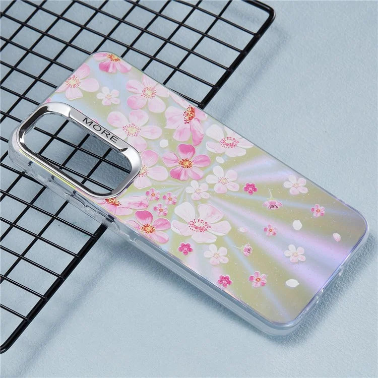 For Samsung Galaxy S24 Case Flower Pattern PC+TPU Phone Cover Laser Effect