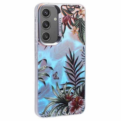 For Samsung Galaxy S24 Case Flower Pattern PC+TPU Phone Cover Laser Effect