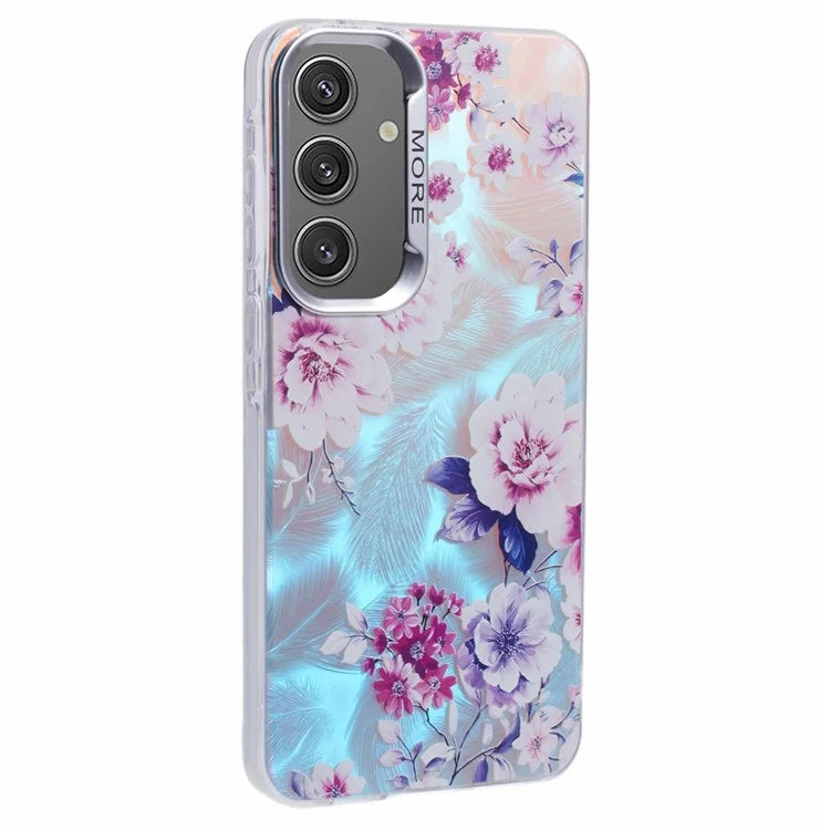 For Samsung Galaxy S24 Case Flower Pattern PC+TPU Phone Cover Laser Effect