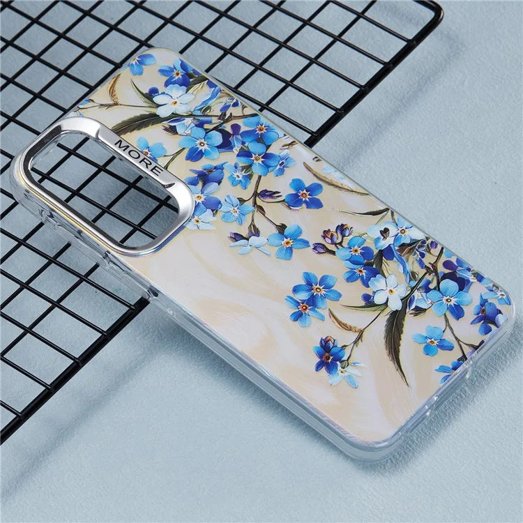 For Samsung Galaxy S24 Case Flower Pattern PC+TPU Phone Cover Laser Effect