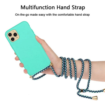 For iPhone 16 Pro Case with Lanyard Wheat Straw+TPU Phone Cover Biodegradable Recyclable