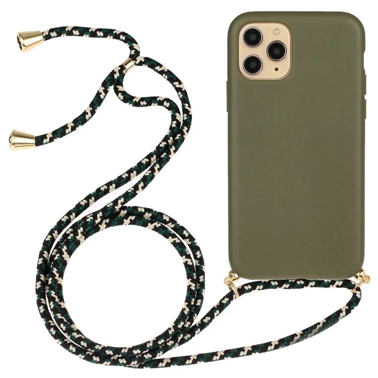For iPhone 16 Pro Case with Lanyard Wheat Straw+TPU Phone Cover Biodegradable Recyclable