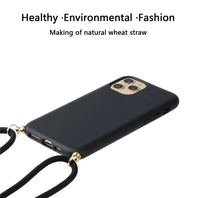 For iPhone 16 Pro Max Case Wheat Straw+TPU Phone Cover with Lanyard Eco Friendly Zero Waste